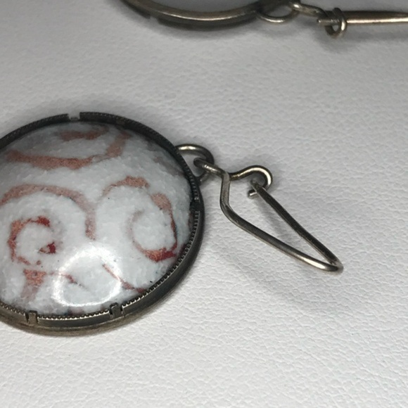 Handmade Enamel and Oxidized Sterling Dangle Earrings - Picture 5 of 6